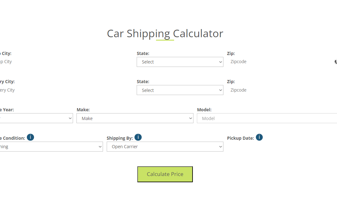 car shipping calculator interface